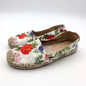 Nine West Mansa Espadrilles Ballet Flats Women's White Floral Size US7.5M EU38